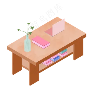 2.5D实木家具茶几电脑书本扁