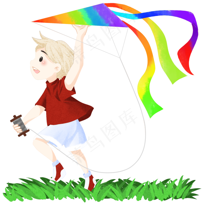 春风放风筝的小女孩,免抠元素