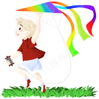 春风放风筝的小女孩,免抠元素