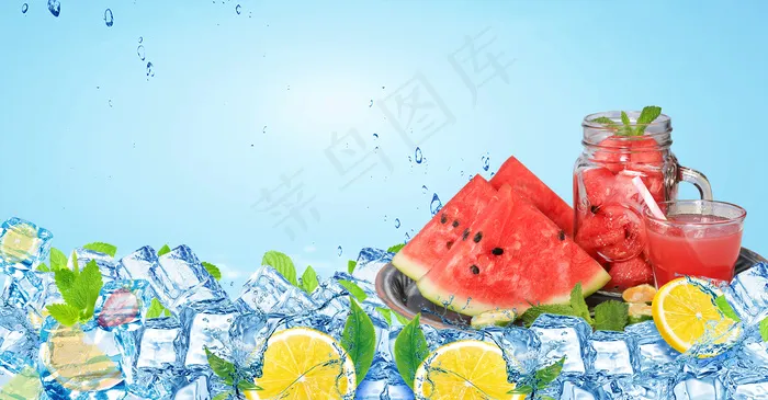 夏日水果冰爽清凉(1920*1000px 	      )psd模版下载