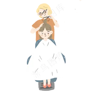 二月二龙抬头小女孩理发,免抠元素