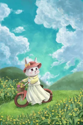 夏景  治愈系 兔子 蓝天  大暑