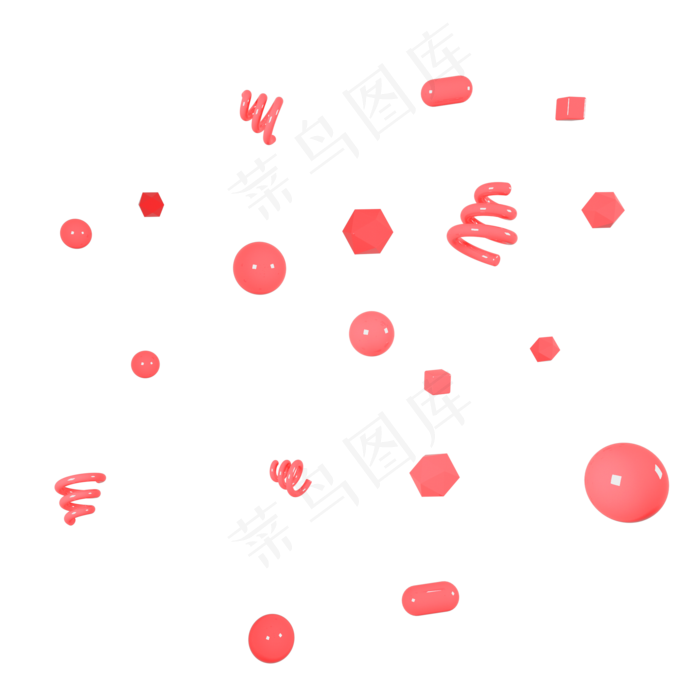 C4D红色几何立体图形漂浮装饰,免抠元素