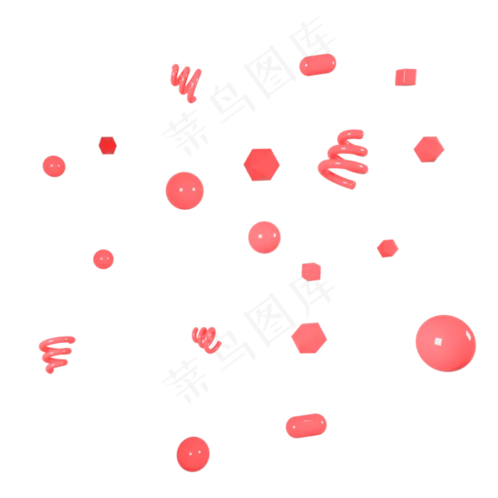 C4D红色几何立体图形漂浮装饰,免抠元素(2000*2000px 300 dpi )