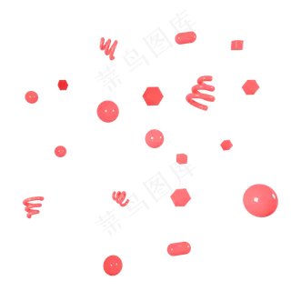 C4D红色几何立体图形漂浮装饰,免抠元素