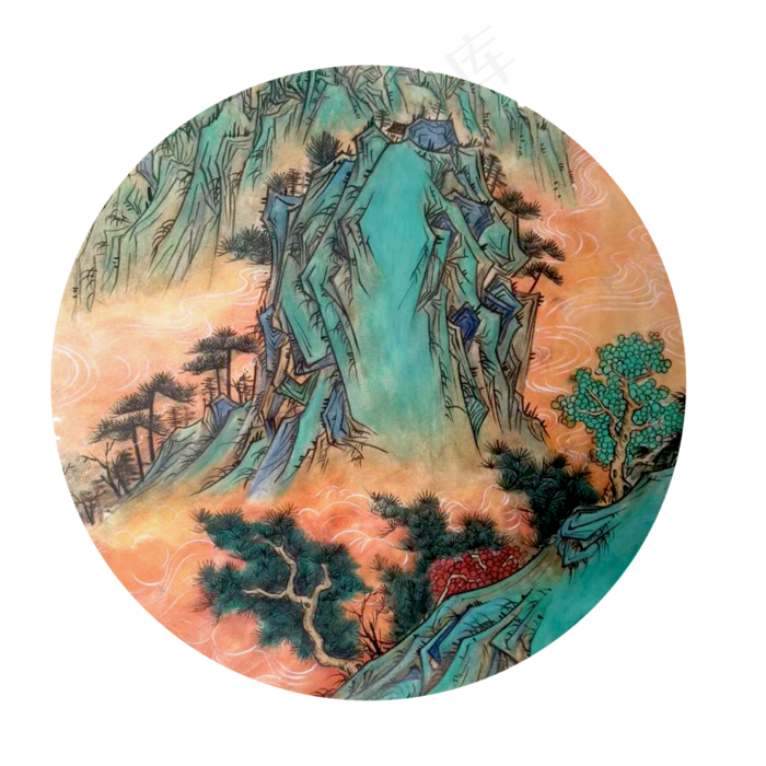 中国传统水墨工笔山石点翠云海江,免抠元素(4000X4000(DPI:300))psd模版下载