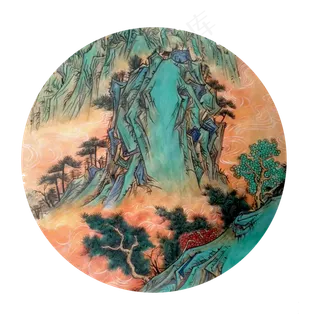 中国传统水墨工笔山石点翠云海江,免抠元素