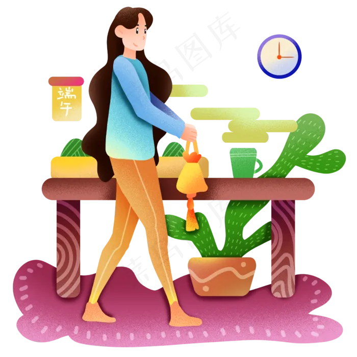 过端午的卡通女孩(2480X2480(DPI:300))psd模版下载
