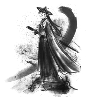 泼墨武侠刀客水墨风,免抠元素