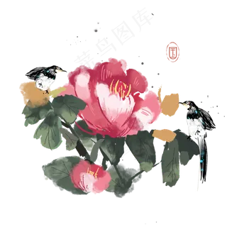 水墨花鸟花儿素材,免抠元素 水墨花鸟花儿素材,免抠元素