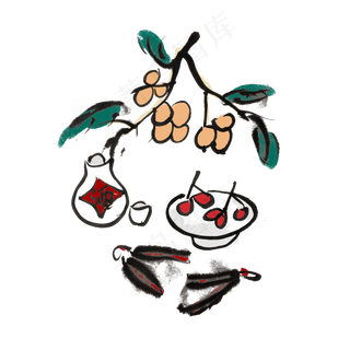 端午节吃粽子雄黄酒习俗水墨风手