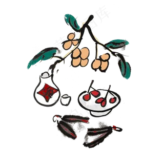 端午节吃粽子雄黄酒习俗水墨风手