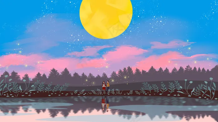情侣情人节治愈系森林春天春季踏青梦想星空(2880X1620(DPI:300))psd模版下载