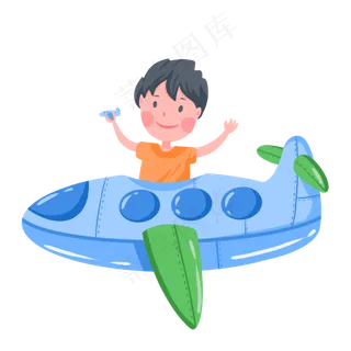 可爱男孩乘坐幻想玩具飞机