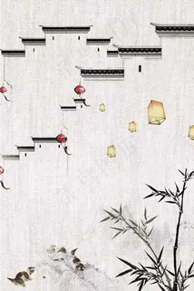 工笔画中国风墙殿