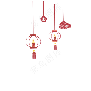手绘卡通灯笼PNG,免抠元素