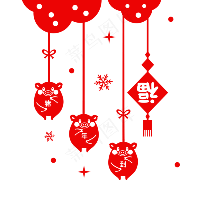 2019年新年春节剪纸猪贴纸窗花免,免抠元素(2500*2500px)psd模版下载