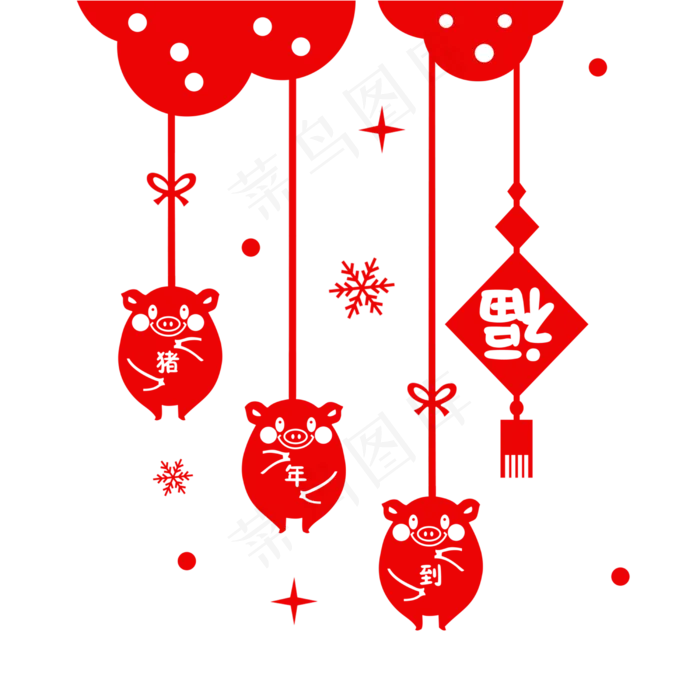 2019年新年春节剪纸猪贴纸窗花免,免抠元素(2500*2500px)psd模版下载