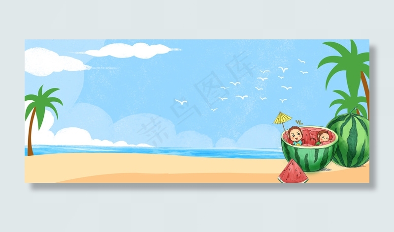 夏日海边沙滩蓝天白云背景