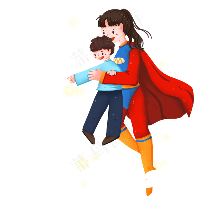 超人妈妈和孩子看风景