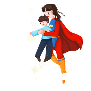 超人妈妈和孩子看风景