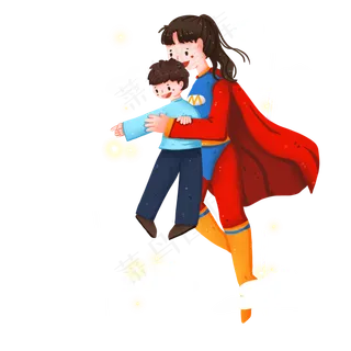 超人妈妈和孩子看风景