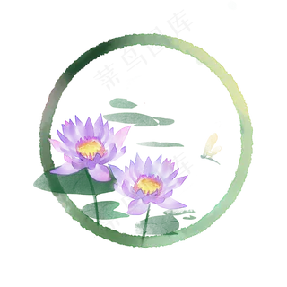 水彩风格紫色荷花图案