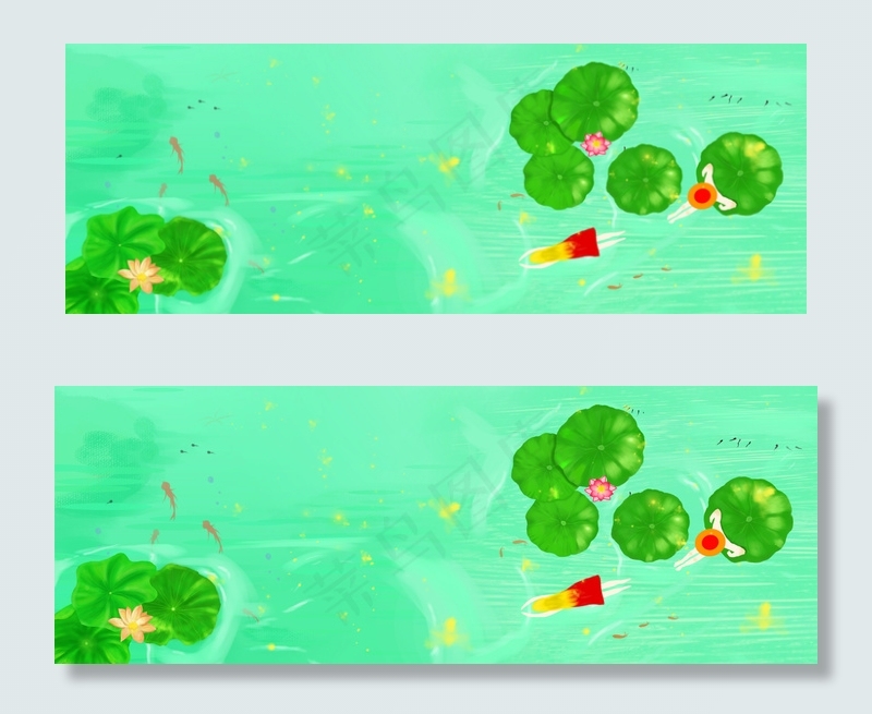 绿色清新池塘大暑背景