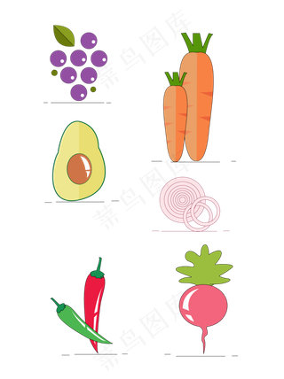 6款免抠卡通可爱蔬菜水果装饰
