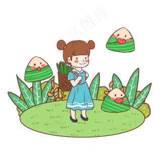 端午节绿色卡通元素摘粽子叶
