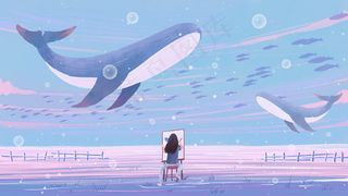 画一个治愈系的世界鲸鱼鱼群