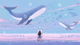 画一个治愈系的世界鲸鱼鱼群