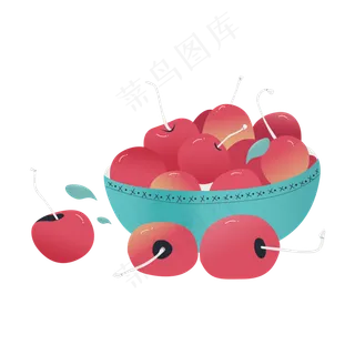 卡通手绘碗里的车厘子