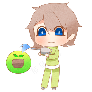 2019植树节浇水卡通人物png格式