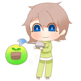 2019植树节浇水卡通人物png格式