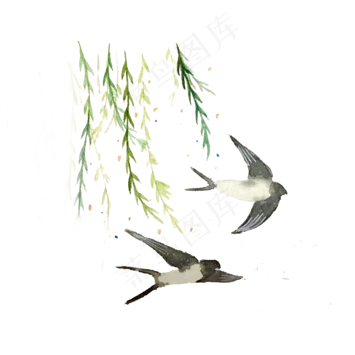 绿柳燕子春天春光淡雅,免抠元素