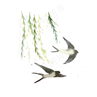 绿柳燕子春天春光淡雅,免抠元素