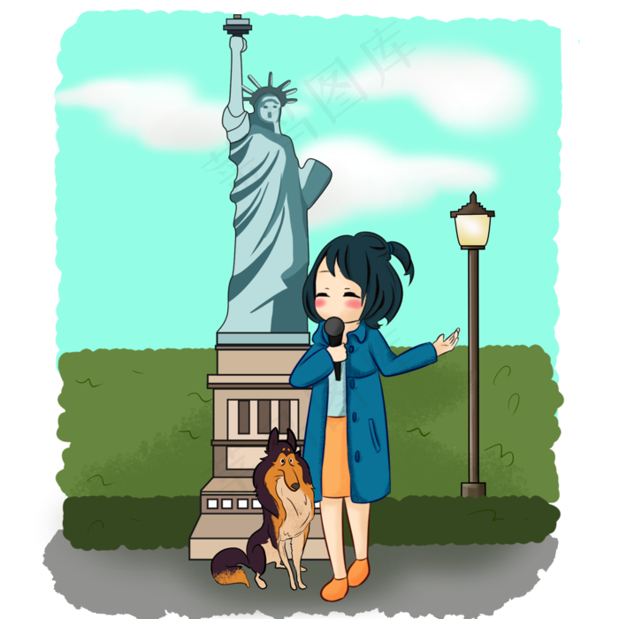 卡通记者和小狗插画