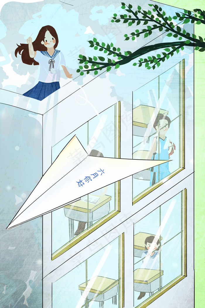 六月你好校园纸飞机(3545X5315(DPI:300))psd模版下载