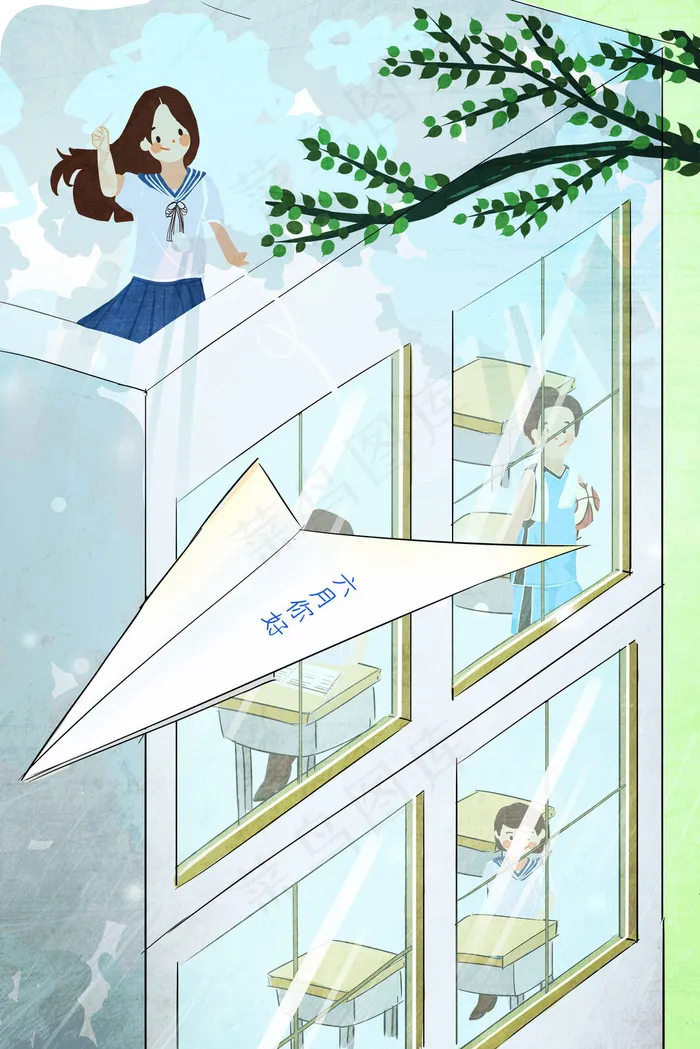 六月你好校园纸飞机(3545X5315(DPI:300))psd模版下载