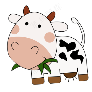 卡通矢量儿童画正在吃草的奶牛,免抠元素