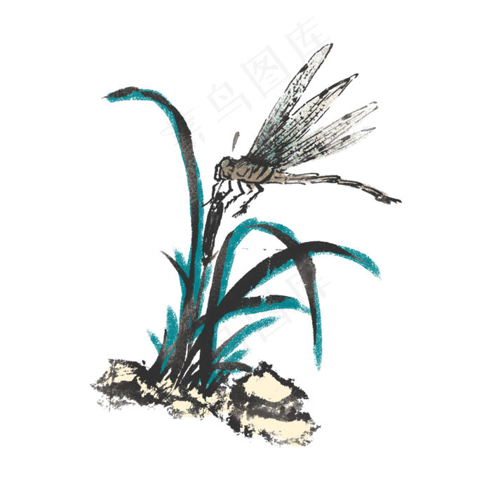 水墨风蜻蜓手绘插画