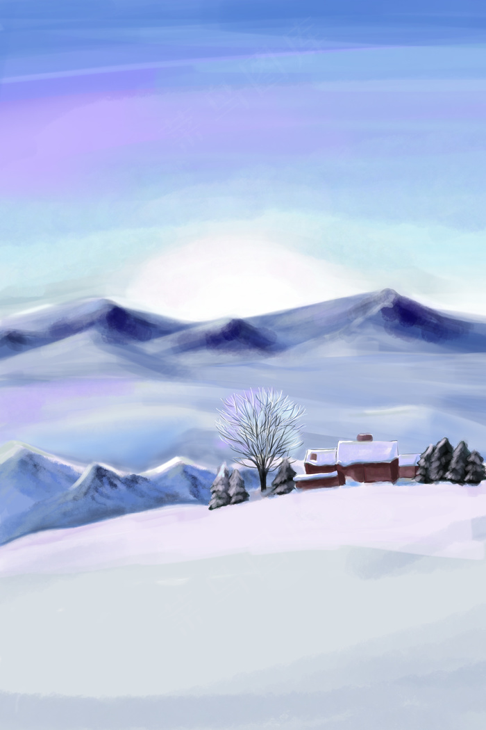 雪原梦幻雪景雪松(3545X5315(DPI:300))psd模版下载