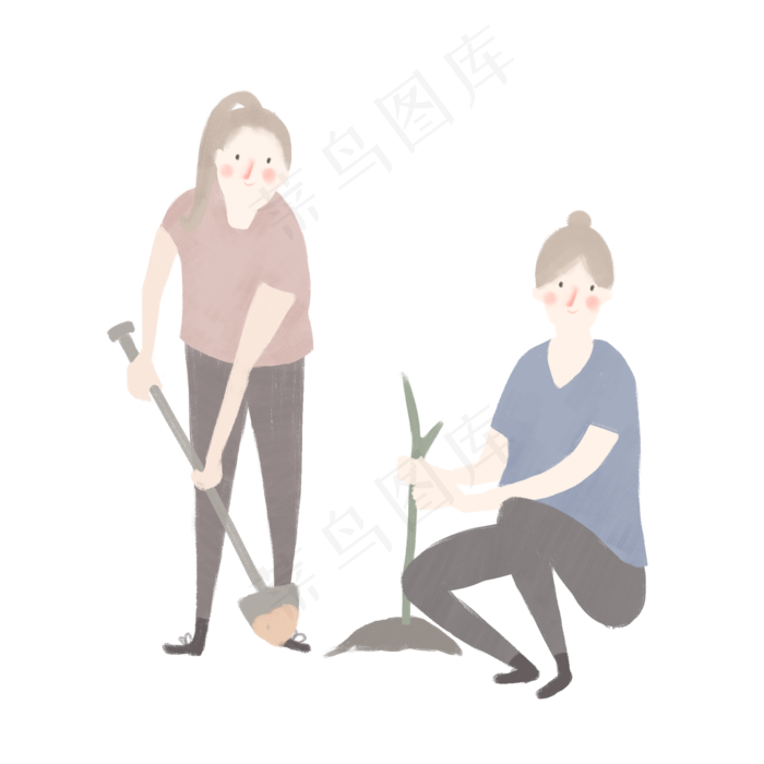植树节种树苗的两个女孩(2000X2000(DPI:300))psd模版下载