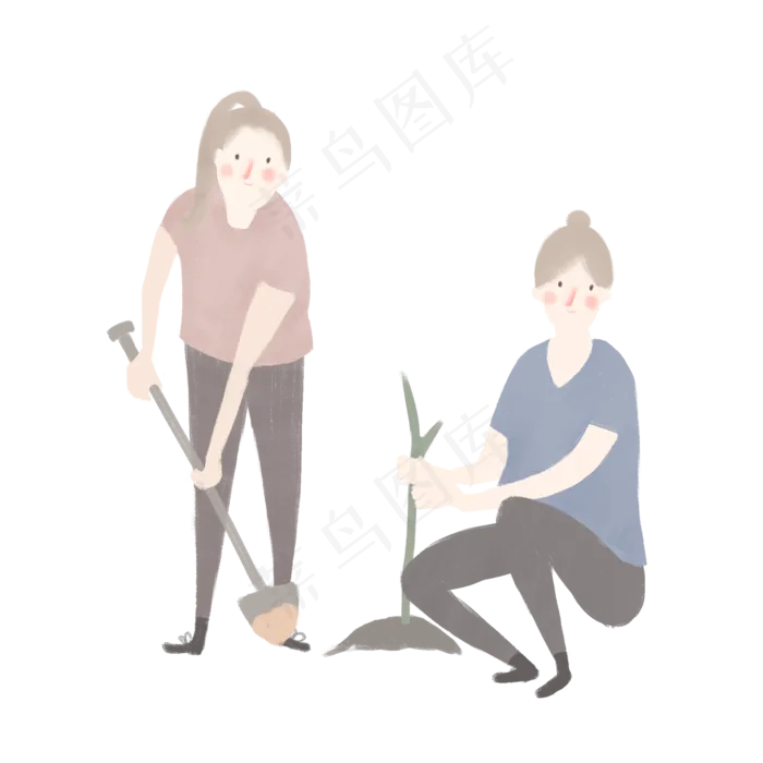 植树节种树苗的两个女孩