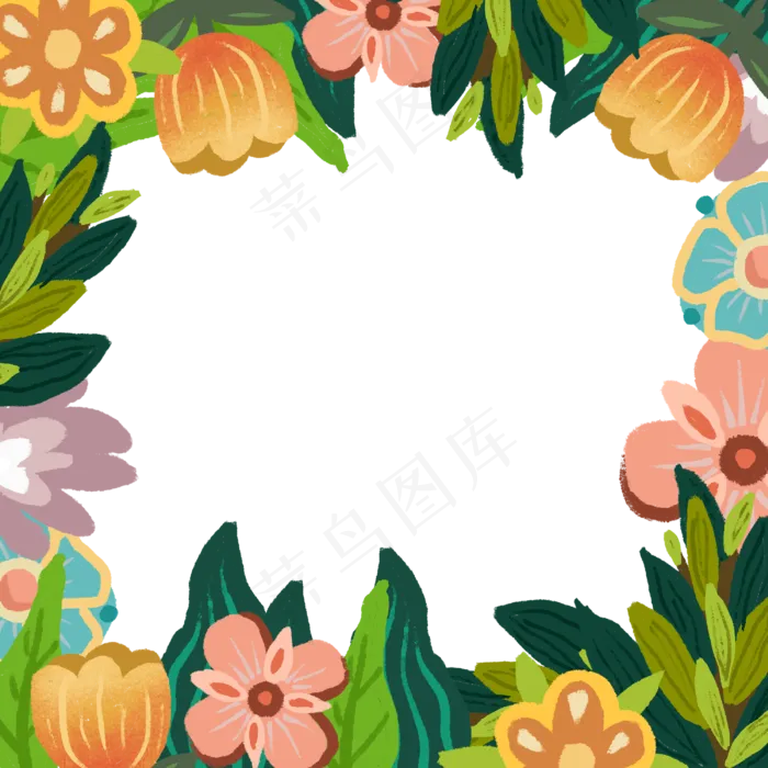 百花丛林春日夏天装饰边框PNG(3000X3000(DPI:300))psd模版下载
