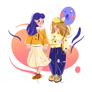 六一儿童节开心的两个女孩png
