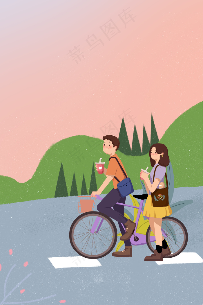 春天城市出行情侣促销海报