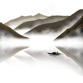 金钱山水水墨png