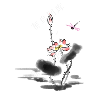 中国风水墨荷花国画